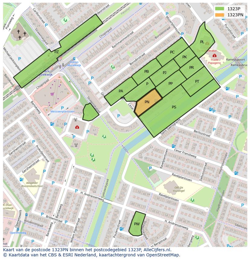 Afbeelding van het postcodegebied 1323 PN op de kaart.