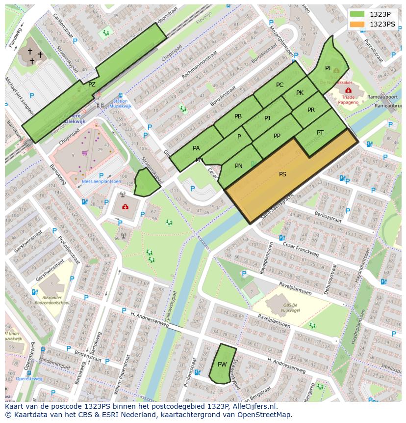 Afbeelding van het postcodegebied 1323 PS op de kaart.