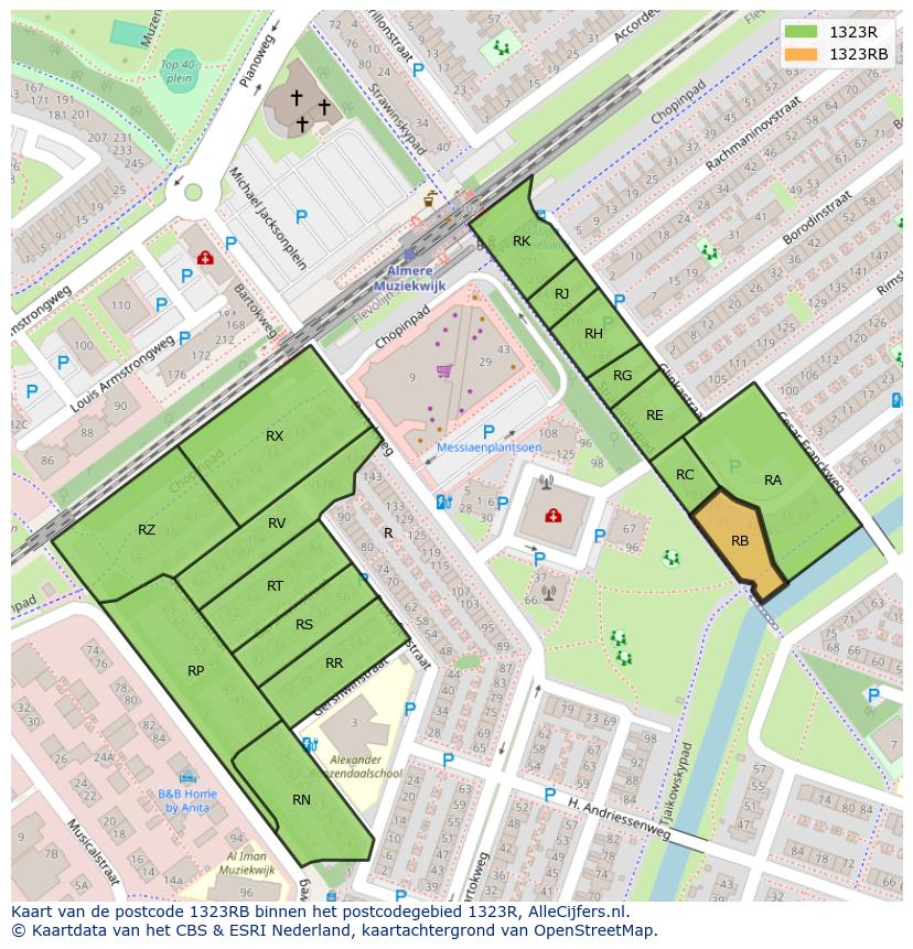 Afbeelding van het postcodegebied 1323 RB op de kaart.