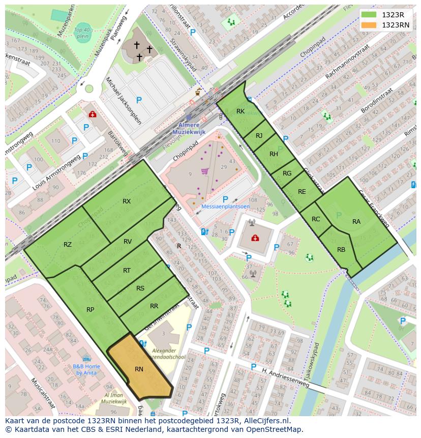 Afbeelding van het postcodegebied 1323 RN op de kaart.