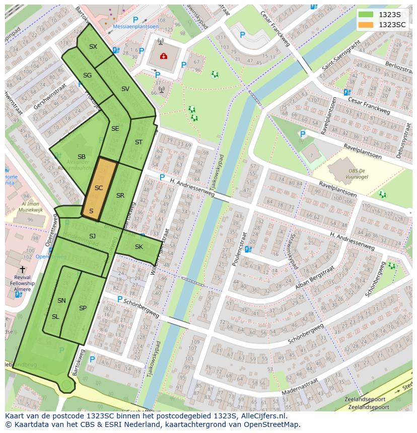 Afbeelding van het postcodegebied 1323 SC op de kaart.
