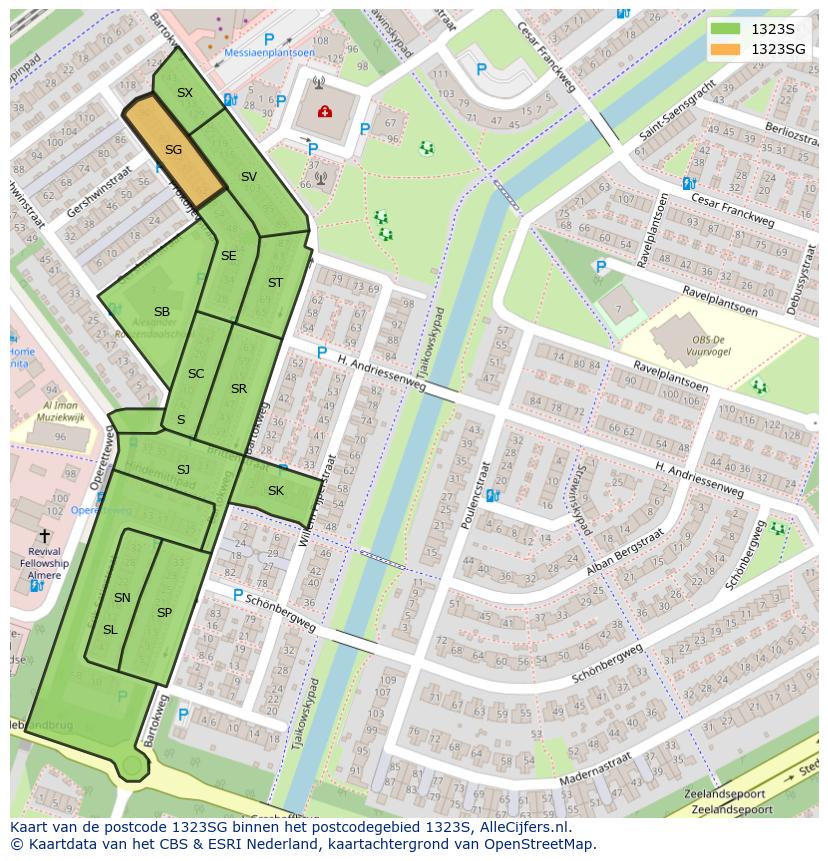 Afbeelding van het postcodegebied 1323 SG op de kaart.