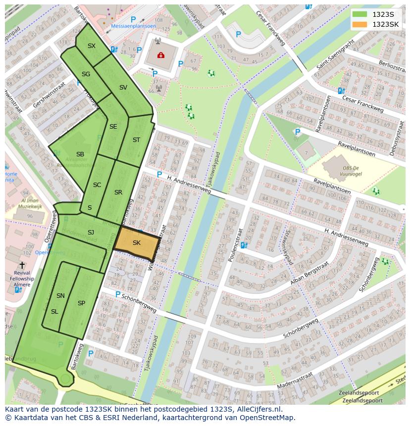 Afbeelding van het postcodegebied 1323 SK op de kaart.