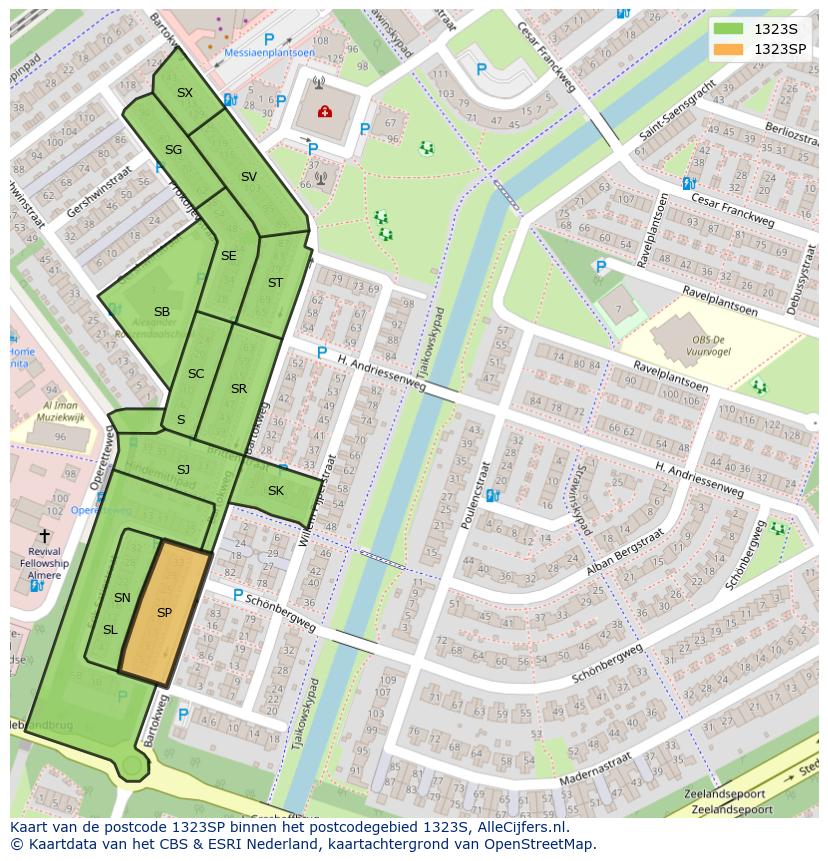 Afbeelding van het postcodegebied 1323 SP op de kaart.