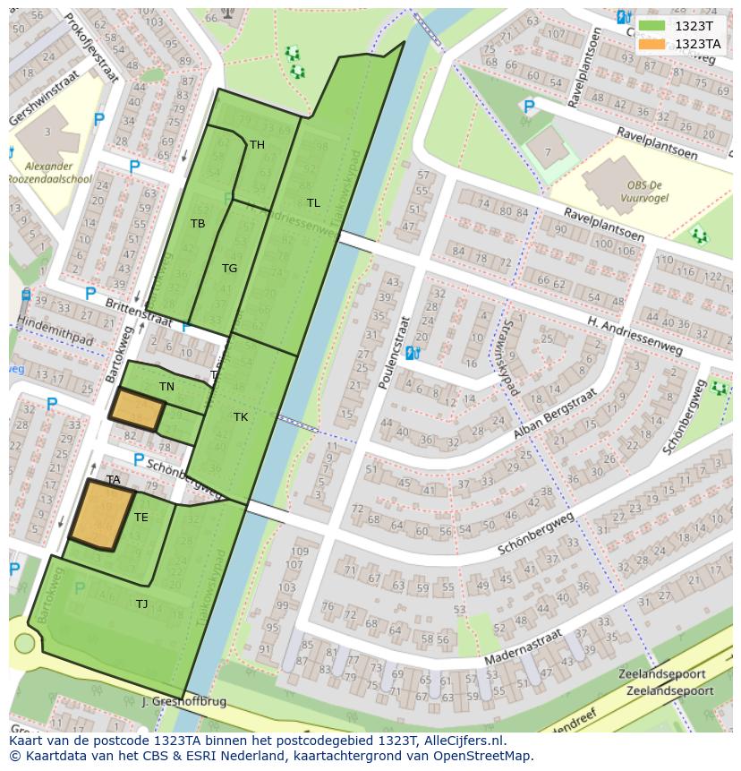 Afbeelding van het postcodegebied 1323 TA op de kaart.