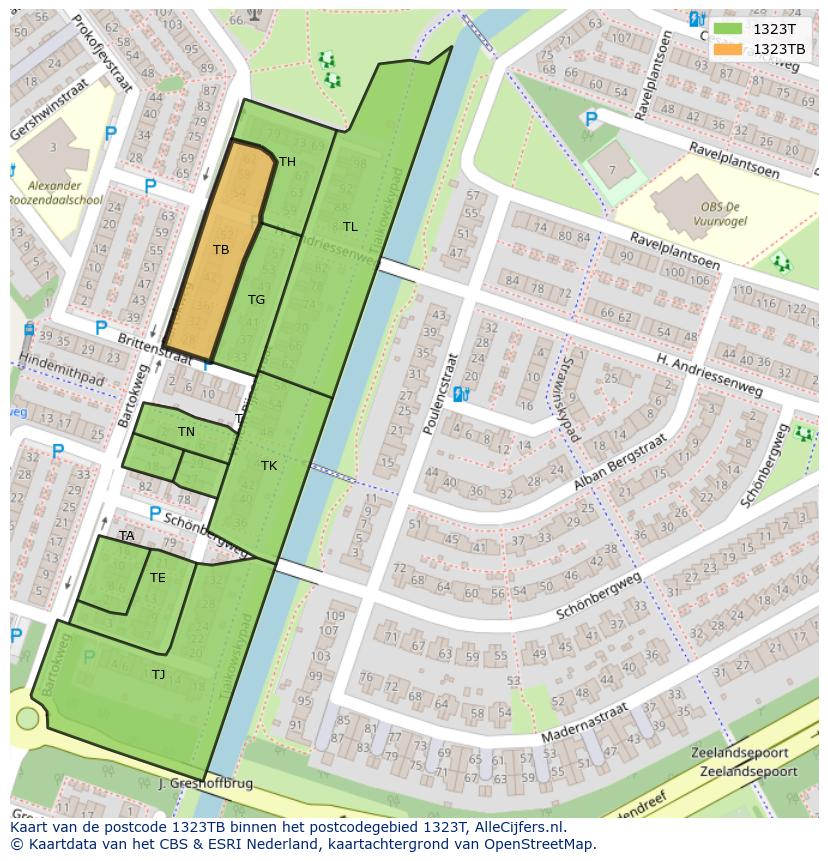 Afbeelding van het postcodegebied 1323 TB op de kaart.