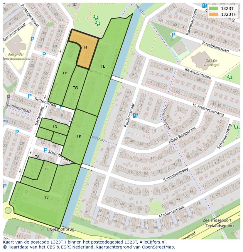 Afbeelding van het postcodegebied 1323 TH op de kaart.