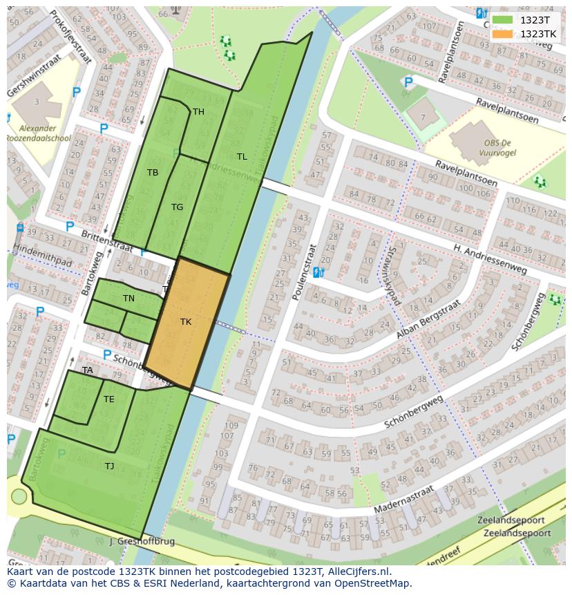 Afbeelding van het postcodegebied 1323 TK op de kaart.