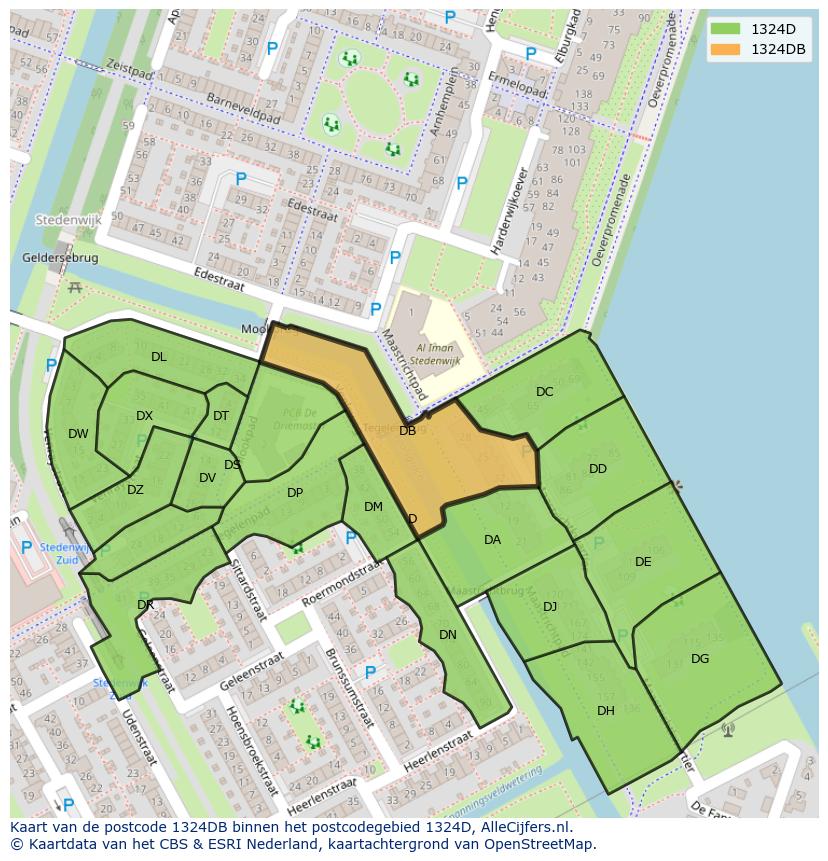 Afbeelding van het postcodegebied 1324 DB op de kaart.