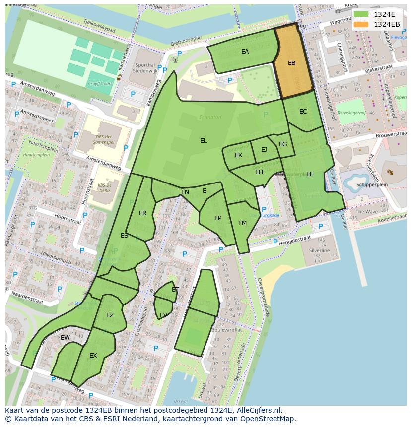 Afbeelding van het postcodegebied 1324 EB op de kaart.