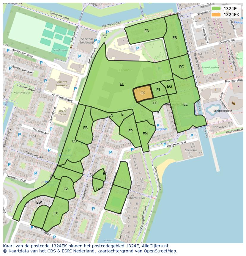 Afbeelding van het postcodegebied 1324 EK op de kaart.