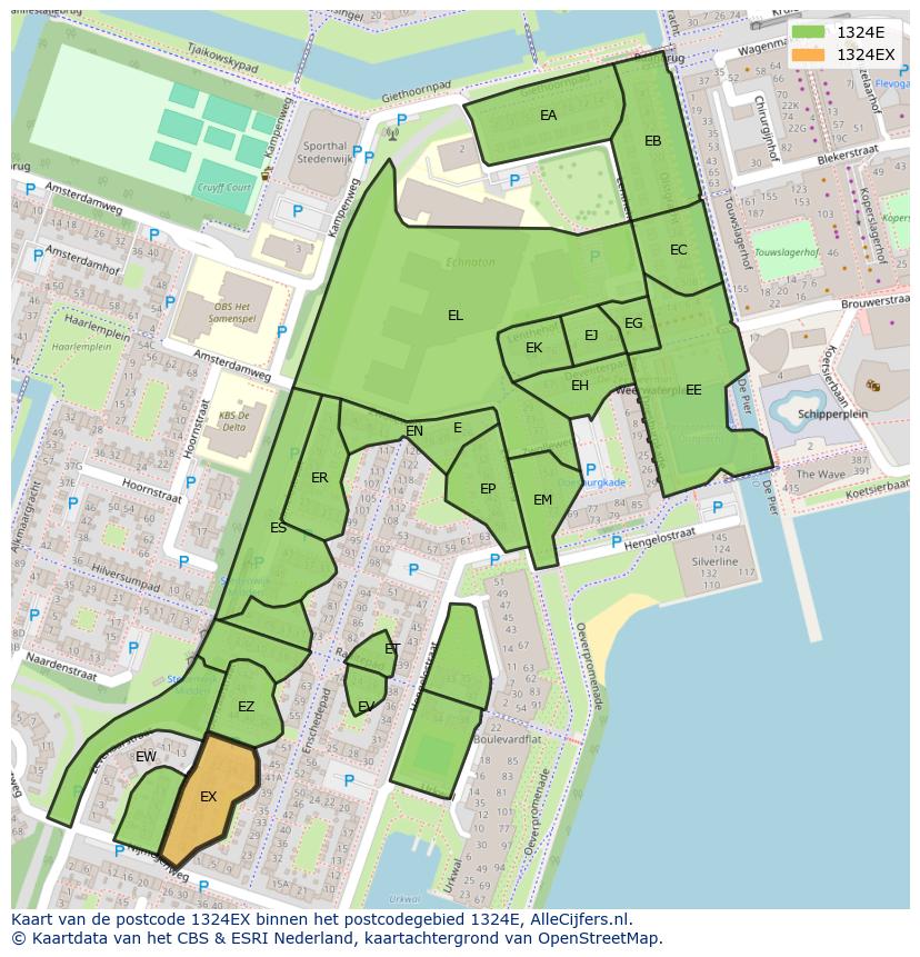 Afbeelding van het postcodegebied 1324 EX op de kaart.