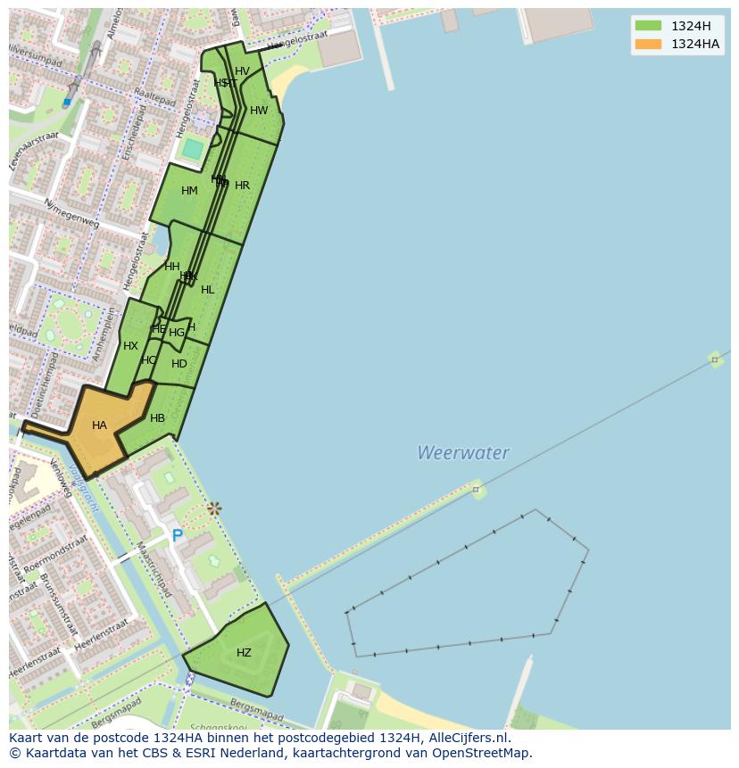 Afbeelding van het postcodegebied 1324 HA op de kaart.