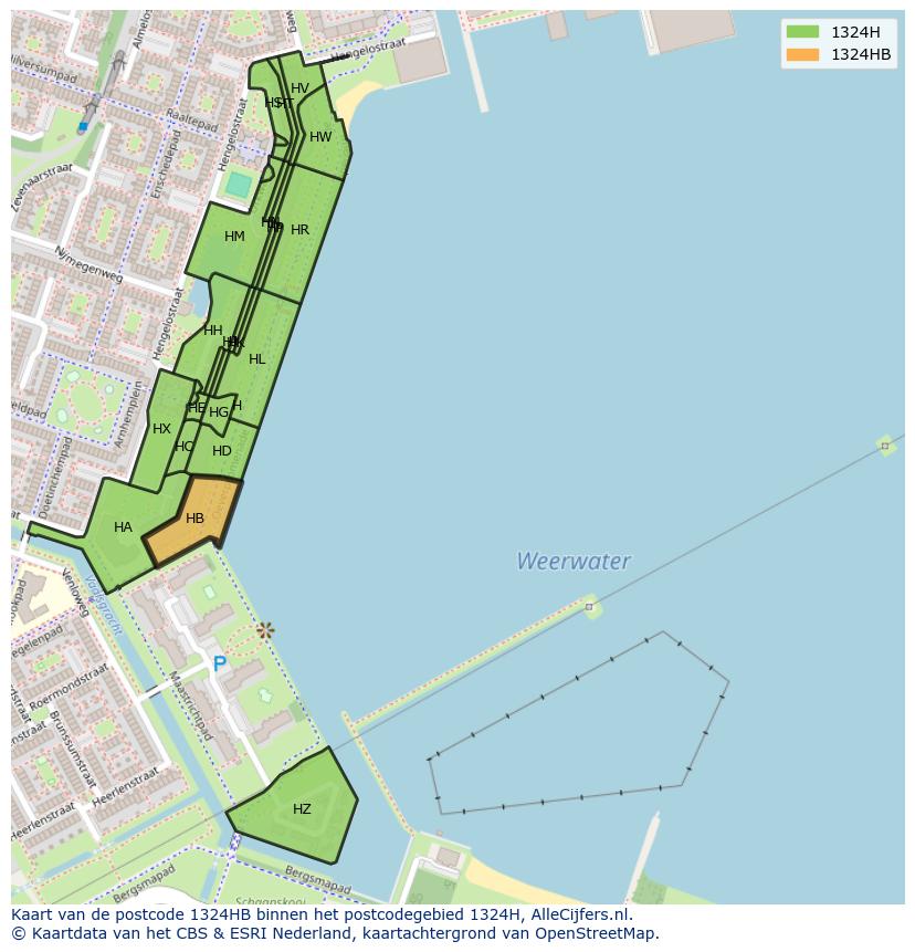 Afbeelding van het postcodegebied 1324 HB op de kaart.