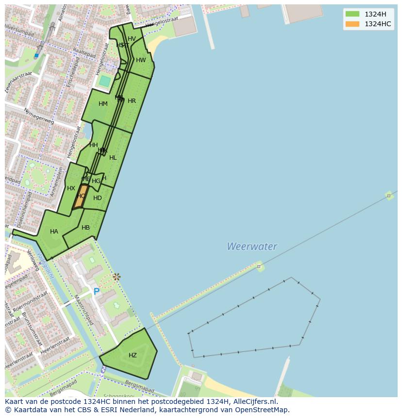 Afbeelding van het postcodegebied 1324 HC op de kaart.