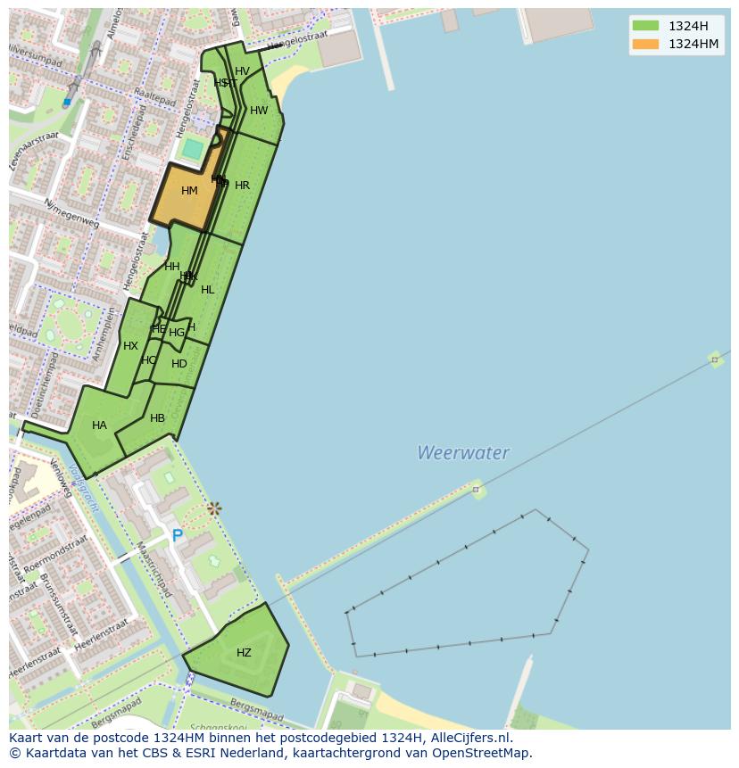 Afbeelding van het postcodegebied 1324 HM op de kaart.