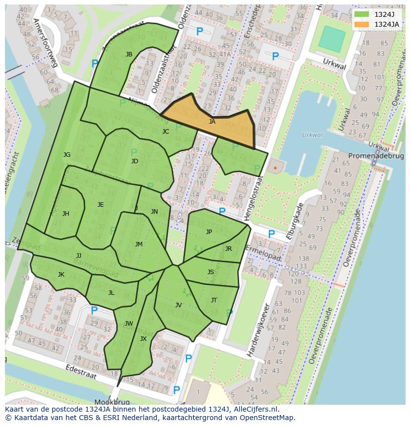 Afbeelding van het postcodegebied 1324 JA op de kaart.