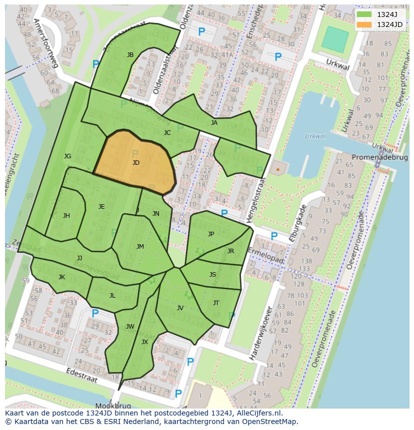 Afbeelding van het postcodegebied 1324 JD op de kaart.