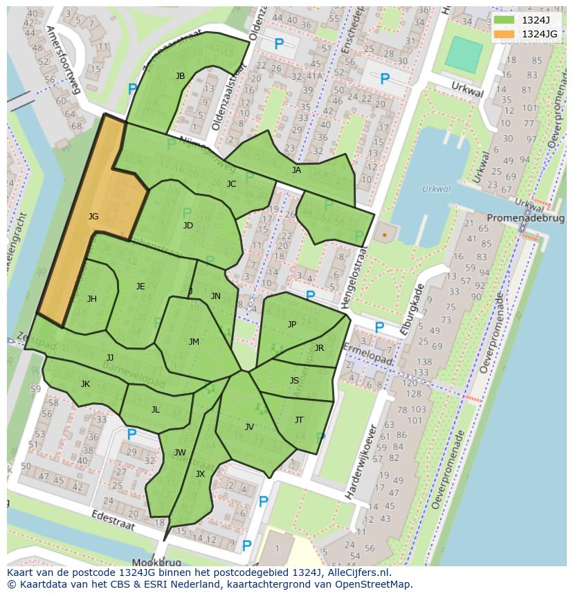 Afbeelding van het postcodegebied 1324 JG op de kaart.