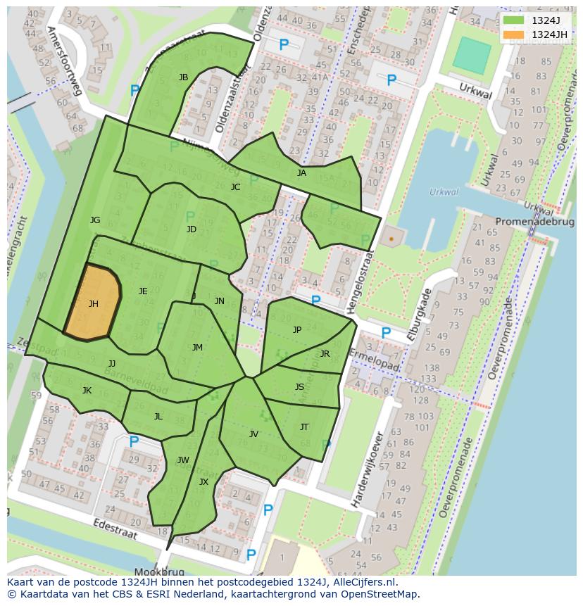 Afbeelding van het postcodegebied 1324 JH op de kaart.