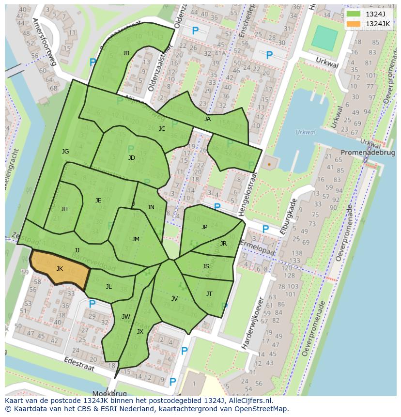 Afbeelding van het postcodegebied 1324 JK op de kaart.
