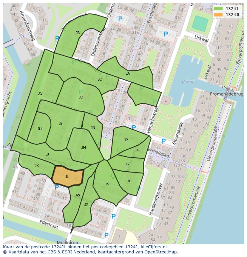 Afbeelding van het postcodegebied 1324 JL op de kaart.