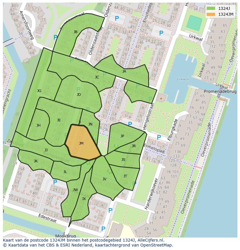 Afbeelding van het postcodegebied 1324 JM op de kaart.