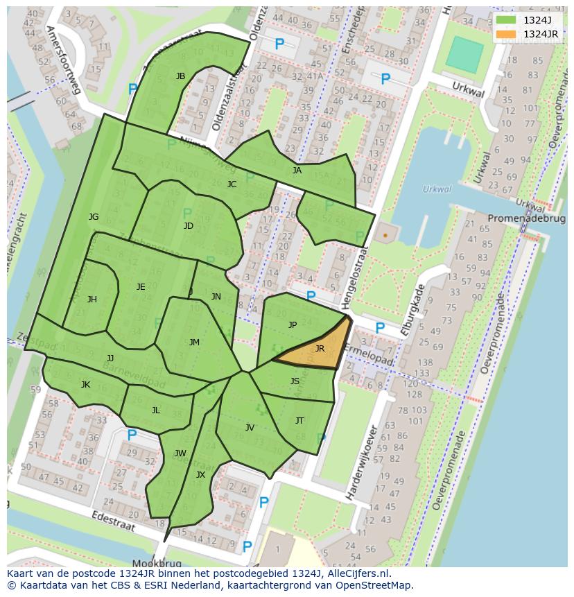 Afbeelding van het postcodegebied 1324 JR op de kaart.