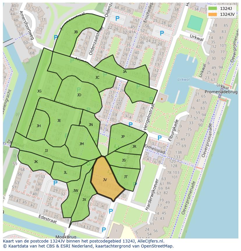 Afbeelding van het postcodegebied 1324 JV op de kaart.