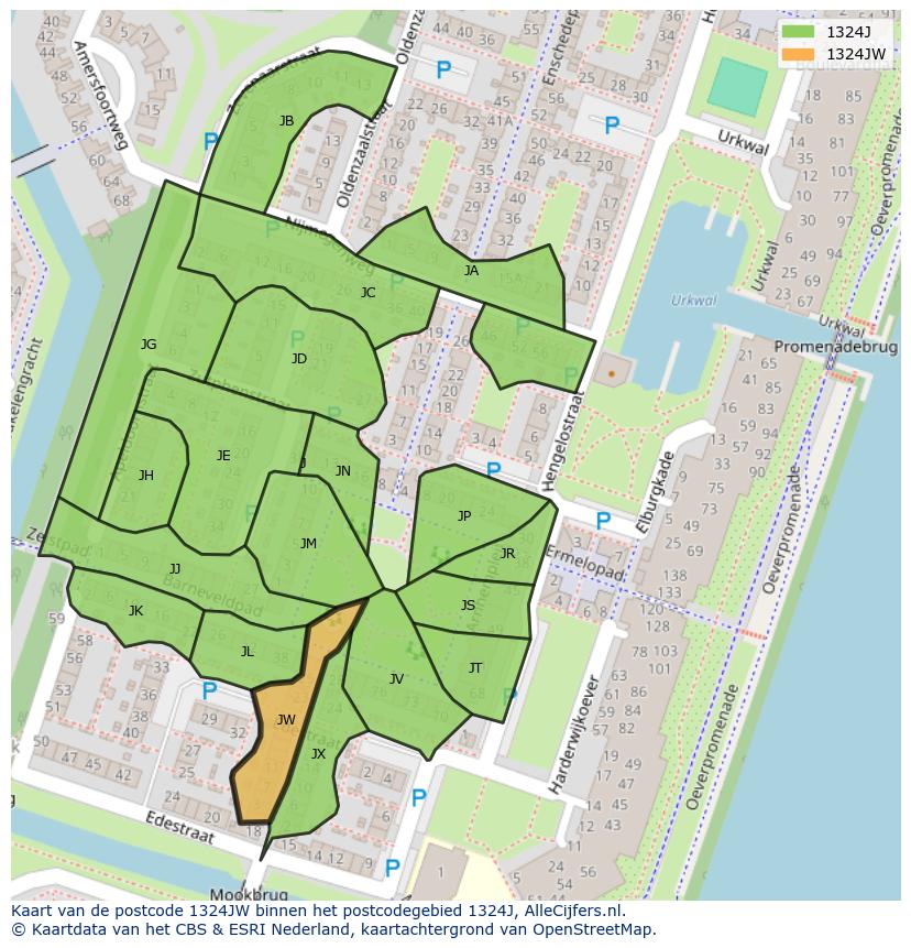 Afbeelding van het postcodegebied 1324 JW op de kaart.