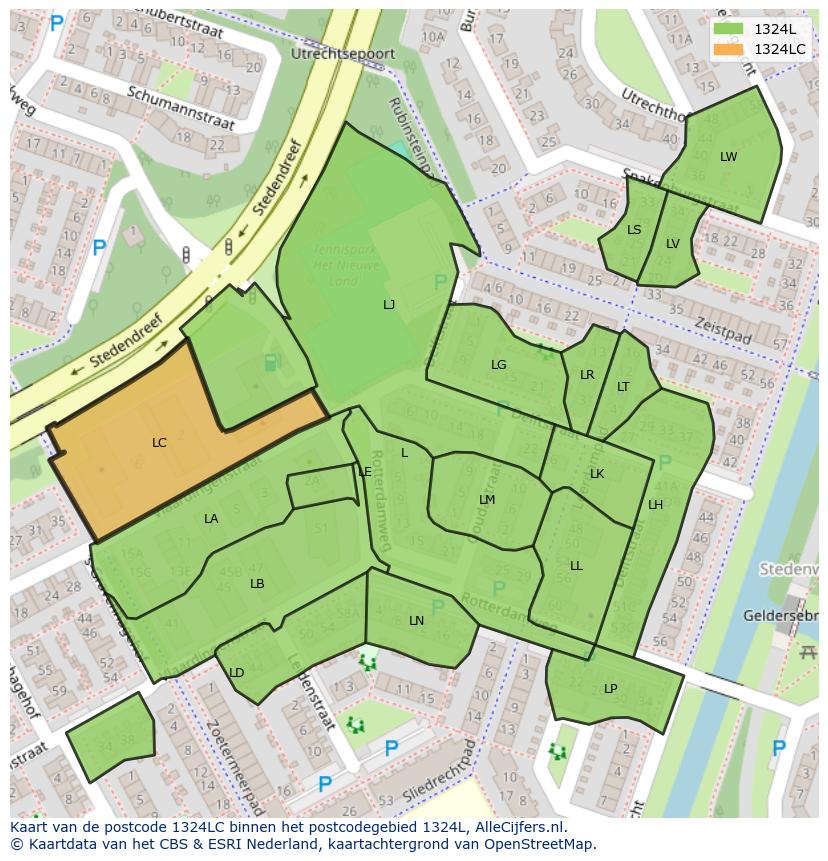 Afbeelding van het postcodegebied 1324 LC op de kaart.