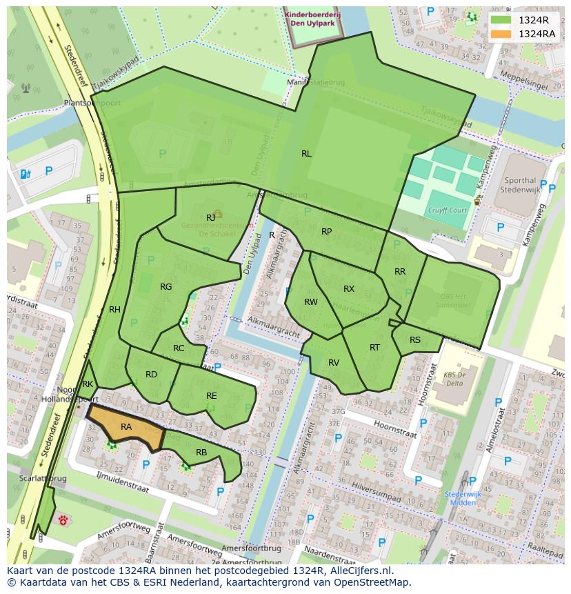 Afbeelding van het postcodegebied 1324 RA op de kaart.