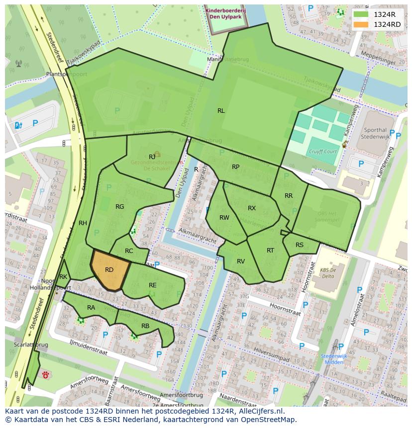 Afbeelding van het postcodegebied 1324 RD op de kaart.