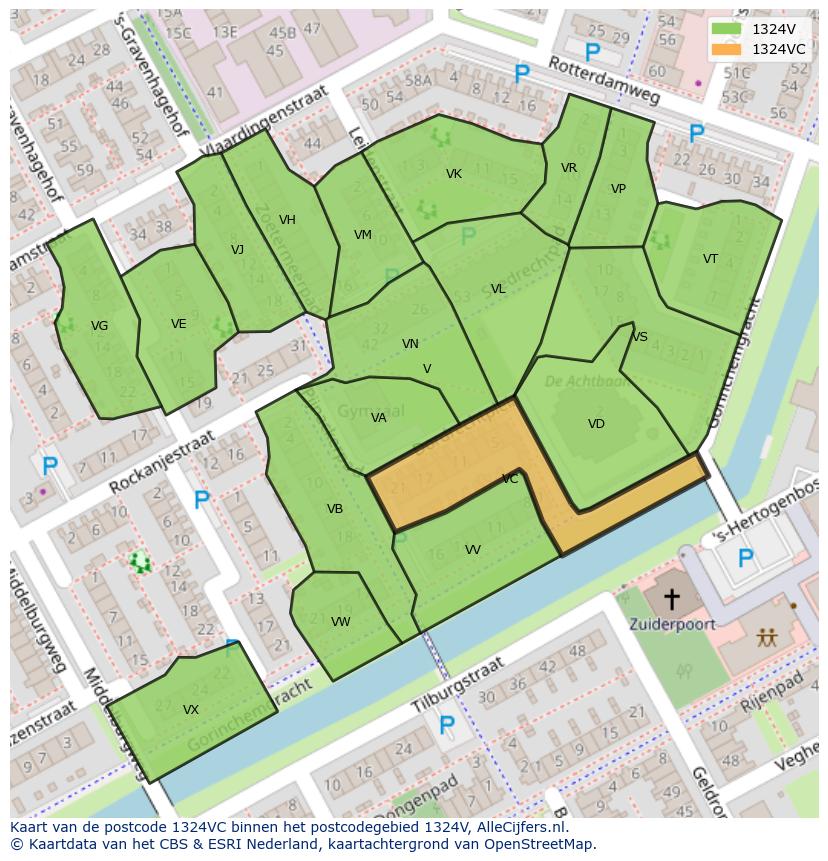 Afbeelding van het postcodegebied 1324 VC op de kaart.