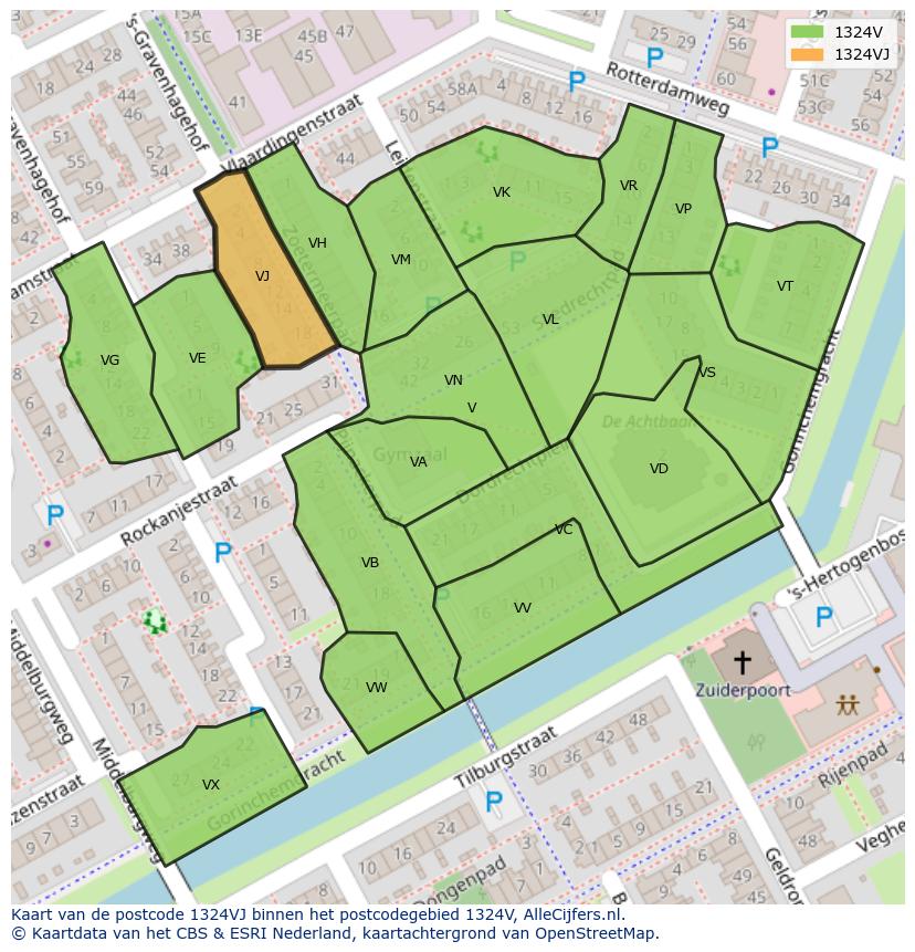 Afbeelding van het postcodegebied 1324 VJ op de kaart.