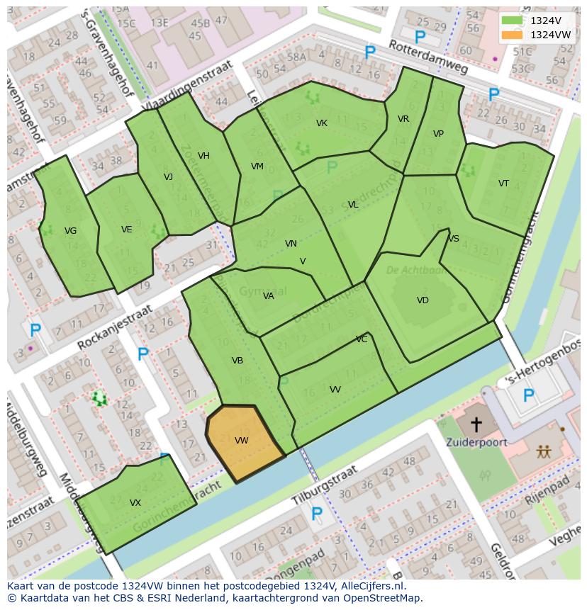 Afbeelding van het postcodegebied 1324 VW op de kaart.