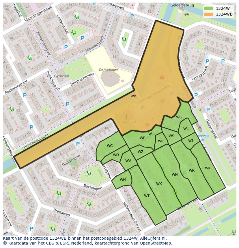 Afbeelding van het postcodegebied 1324 WB op de kaart.