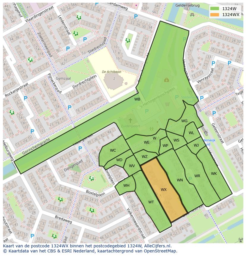 Afbeelding van het postcodegebied 1324 WX op de kaart.