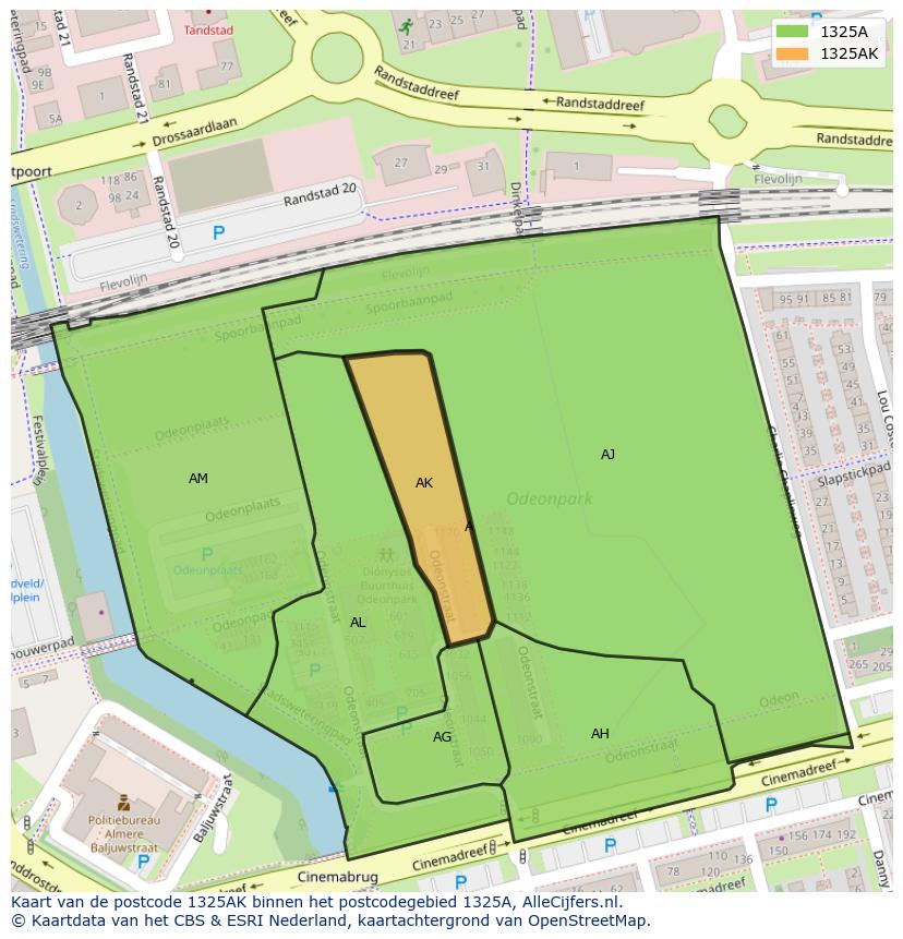 Afbeelding van het postcodegebied 1325 AK op de kaart.