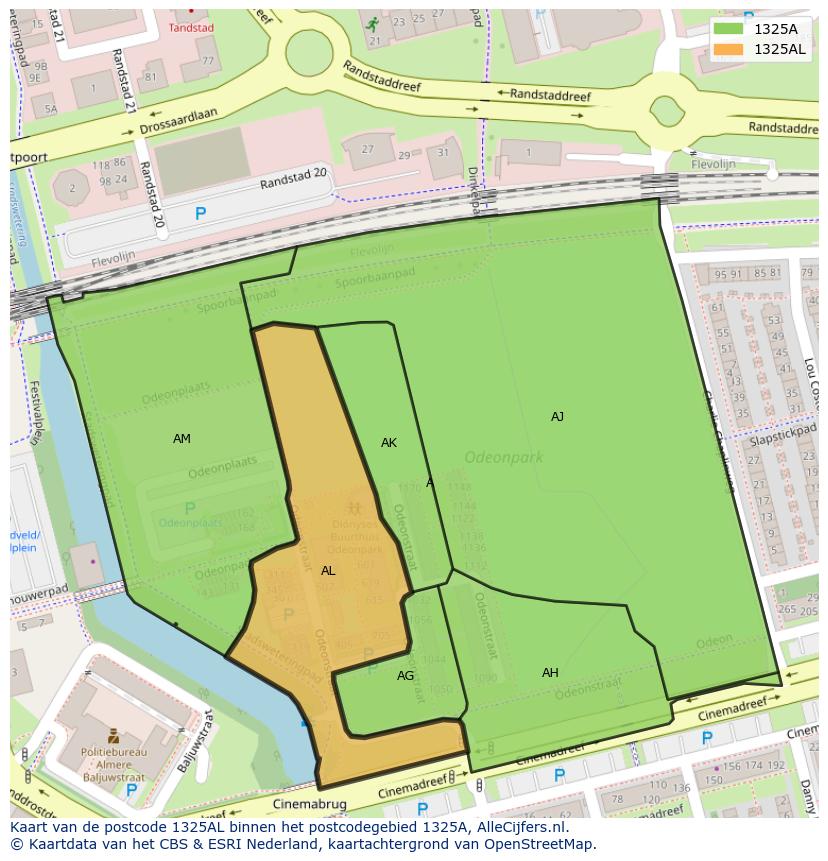 Afbeelding van het postcodegebied 1325 AL op de kaart.