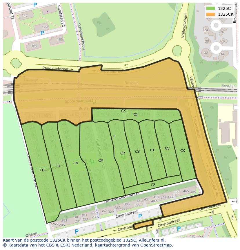 Afbeelding van het postcodegebied 1325 CK op de kaart.