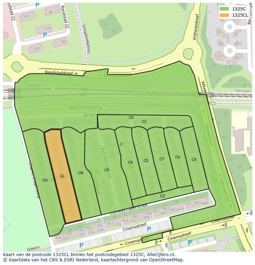 Afbeelding van het postcodegebied 1325 CL op de kaart.