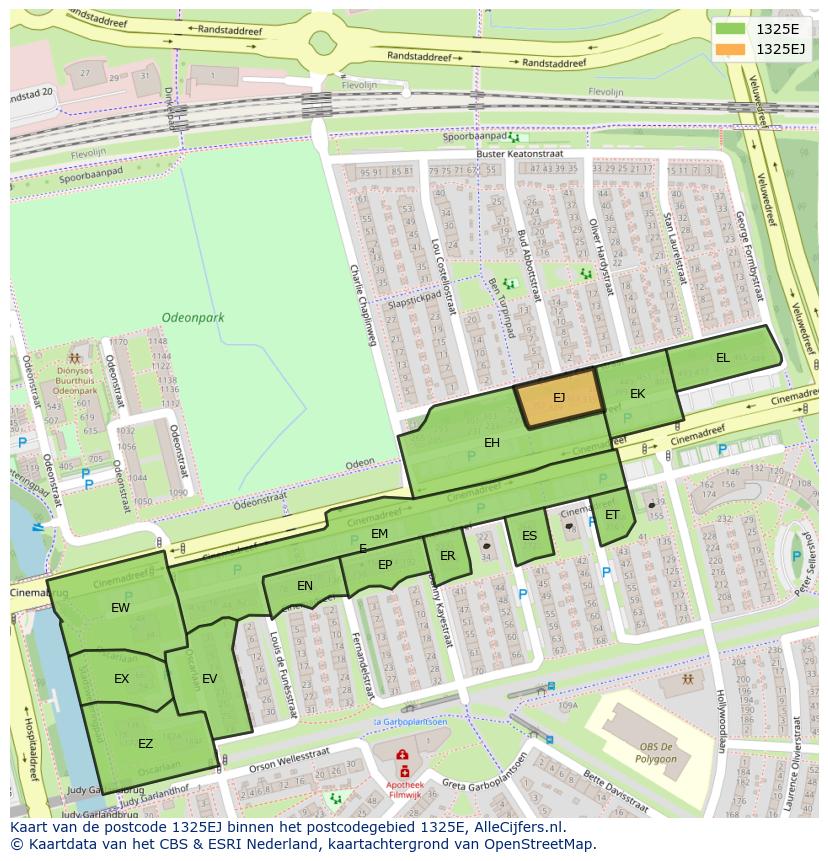 Afbeelding van het postcodegebied 1325 EJ op de kaart.