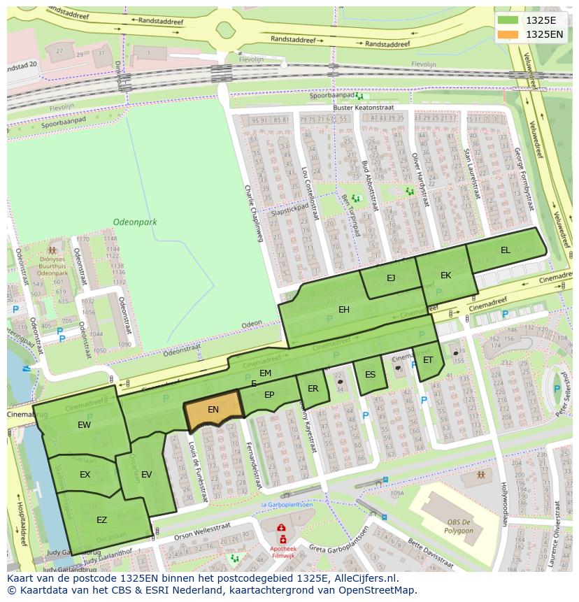 Afbeelding van het postcodegebied 1325 EN op de kaart.