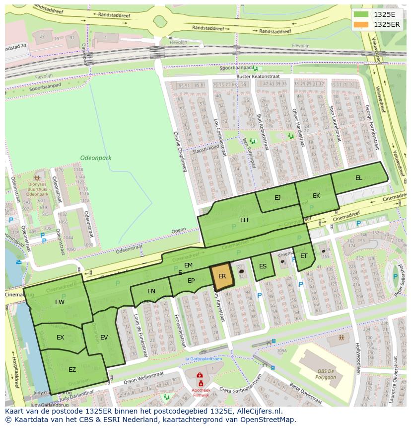 Afbeelding van het postcodegebied 1325 ER op de kaart.