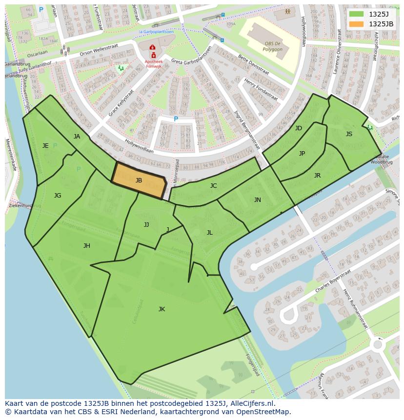 Afbeelding van het postcodegebied 1325 JB op de kaart.