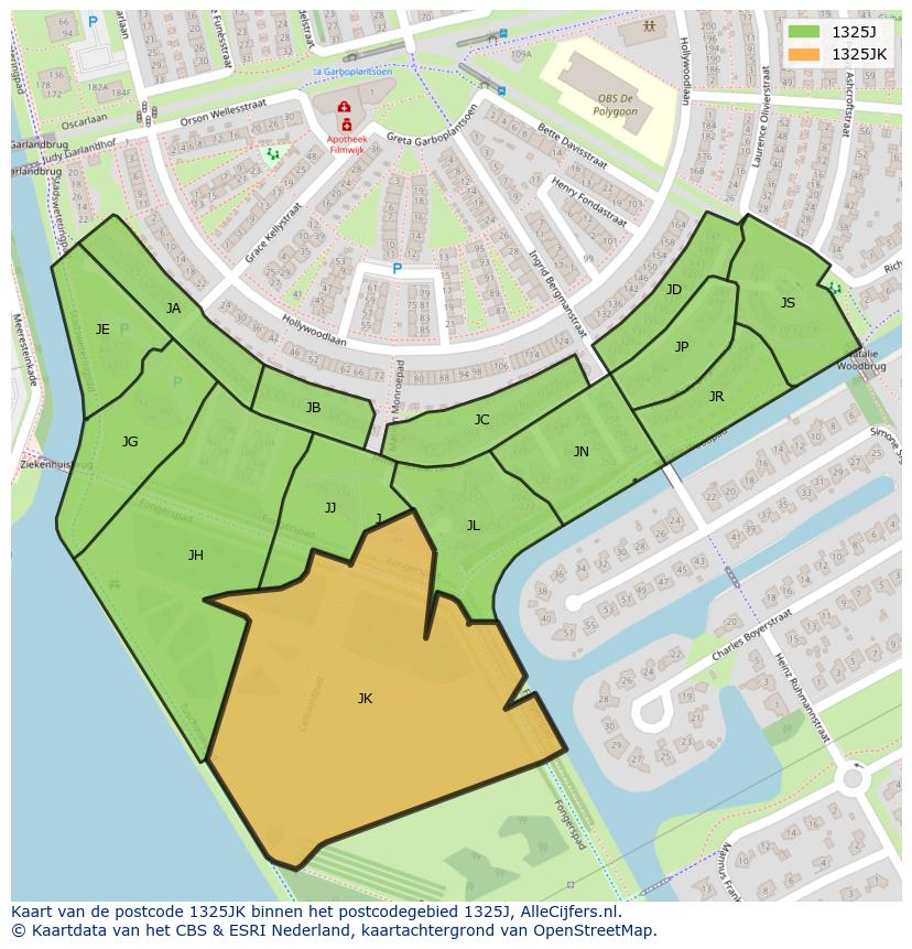 Afbeelding van het postcodegebied 1325 JK op de kaart.