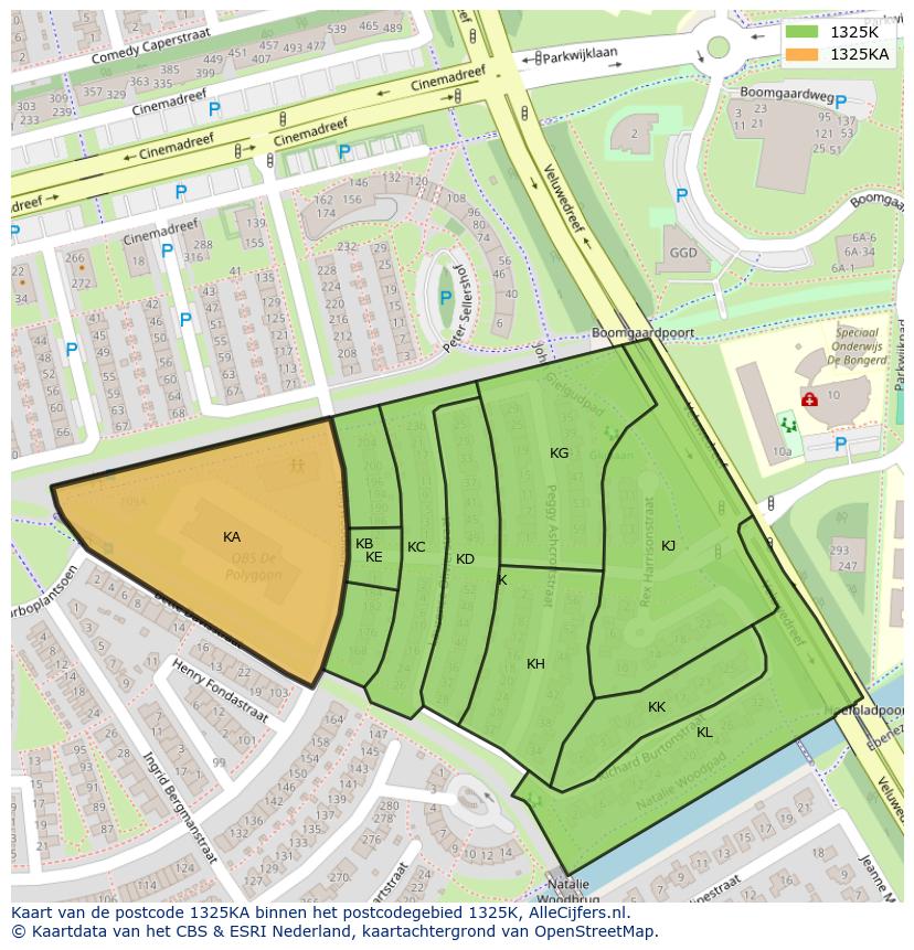 Afbeelding van het postcodegebied 1325 KA op de kaart.