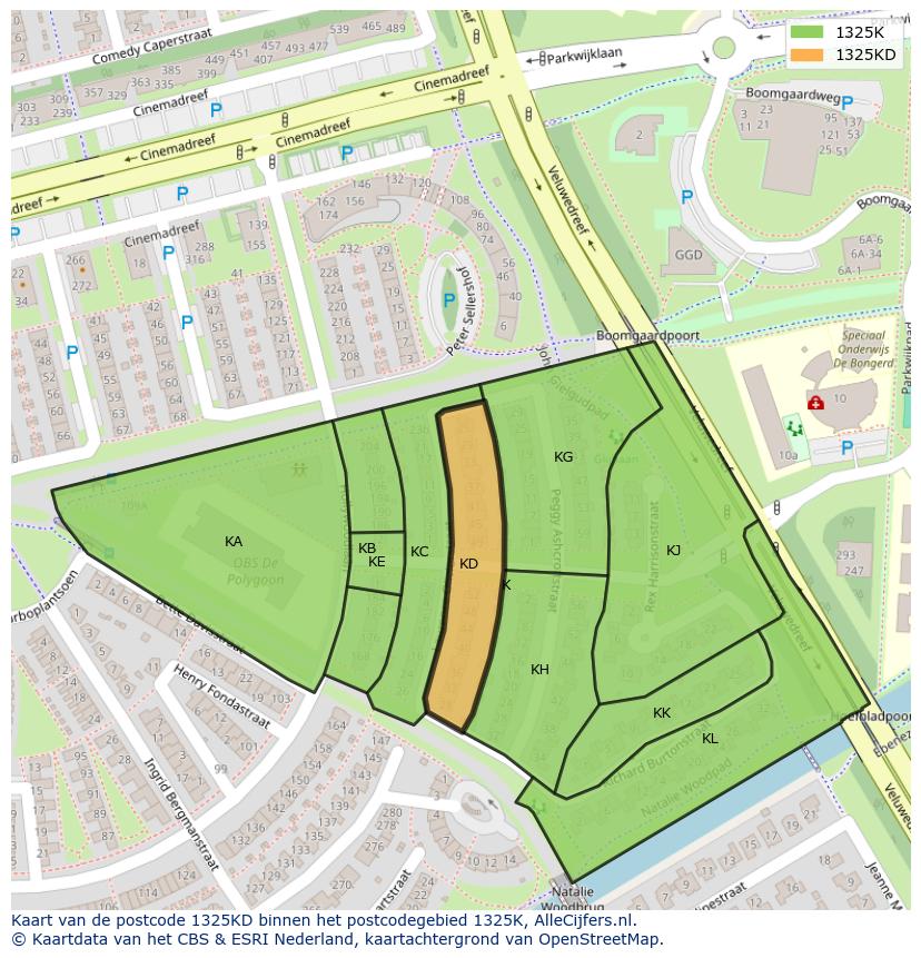 Afbeelding van het postcodegebied 1325 KD op de kaart.