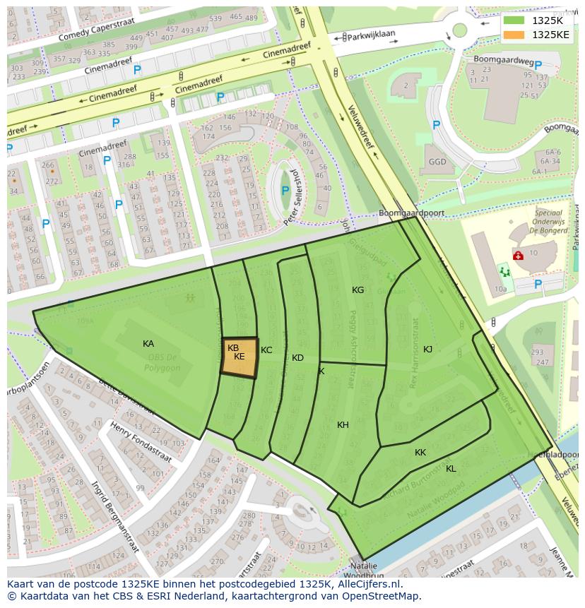 Afbeelding van het postcodegebied 1325 KE op de kaart.